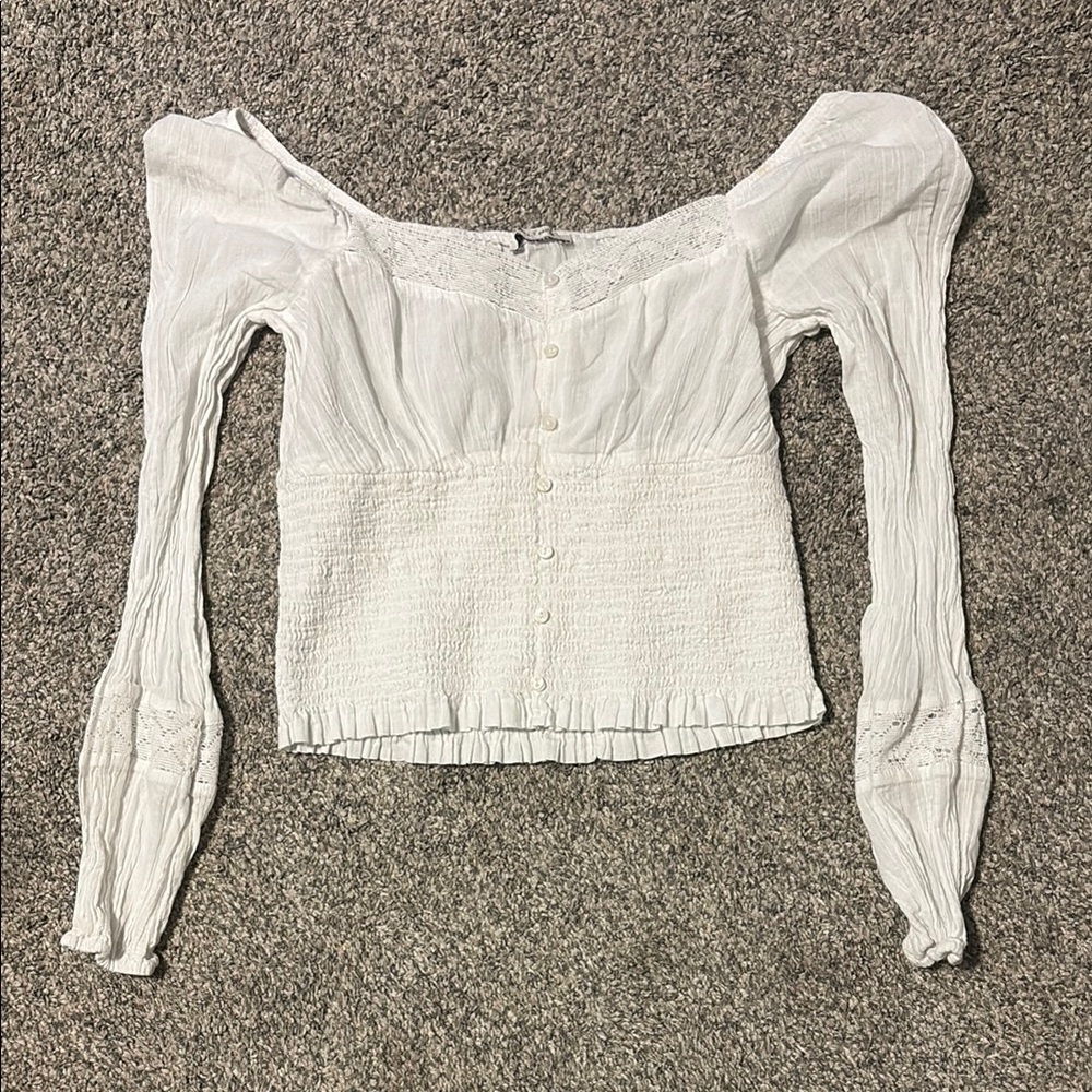 Boho American Eagle Long Sleeve Cinched Blouse off the shoulder